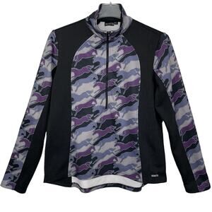 Kerrits 1/2 Zip Equestrian Jacket Women's XL Black Purple Horse Print Camo